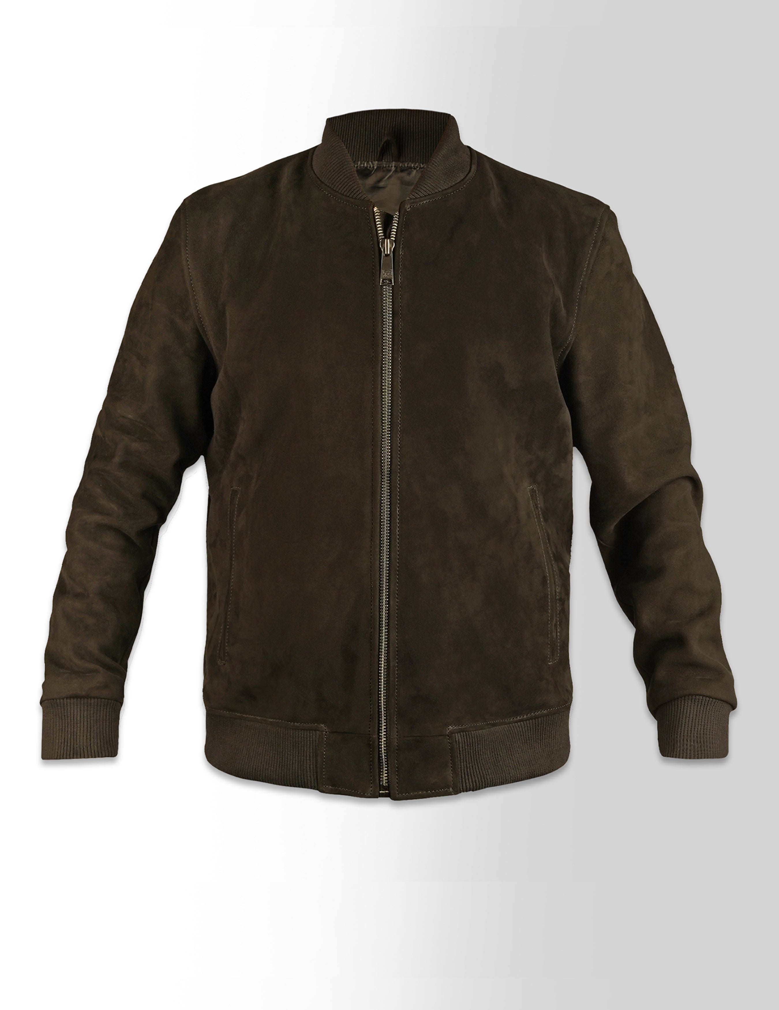 Dark Brown Suede Bomber Jacket For Men's