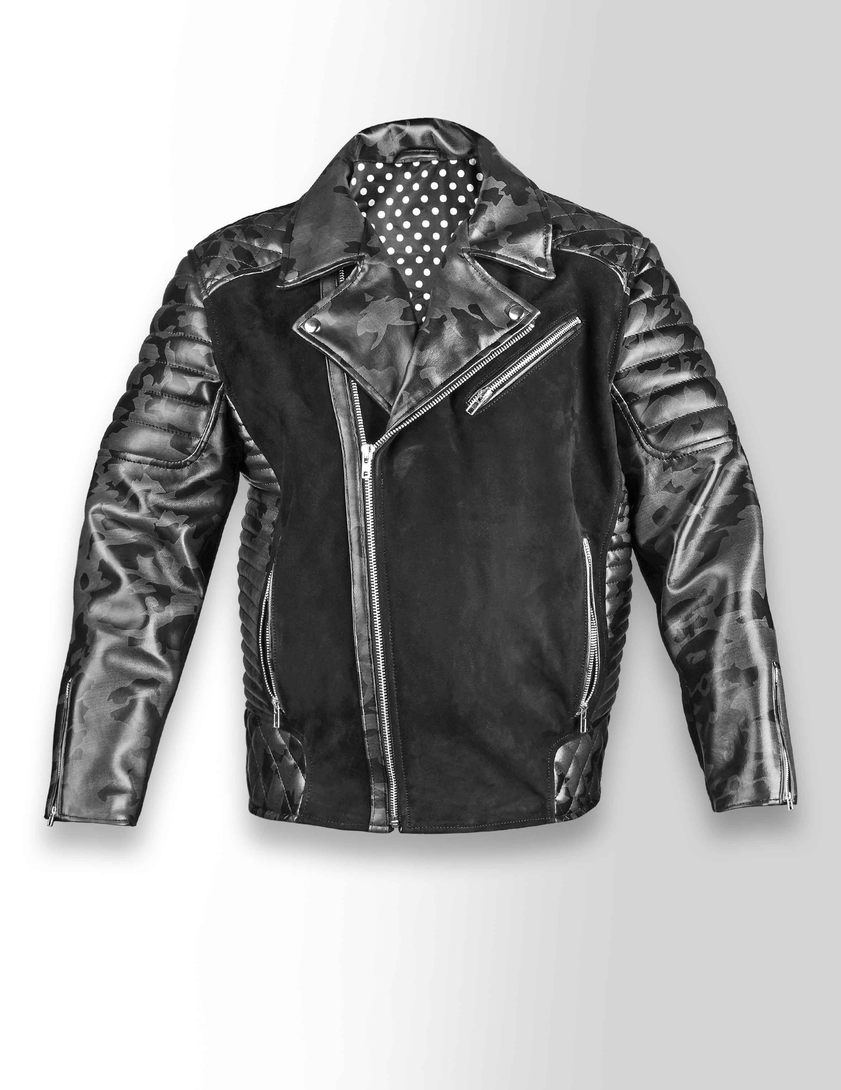 black leather biker jacket