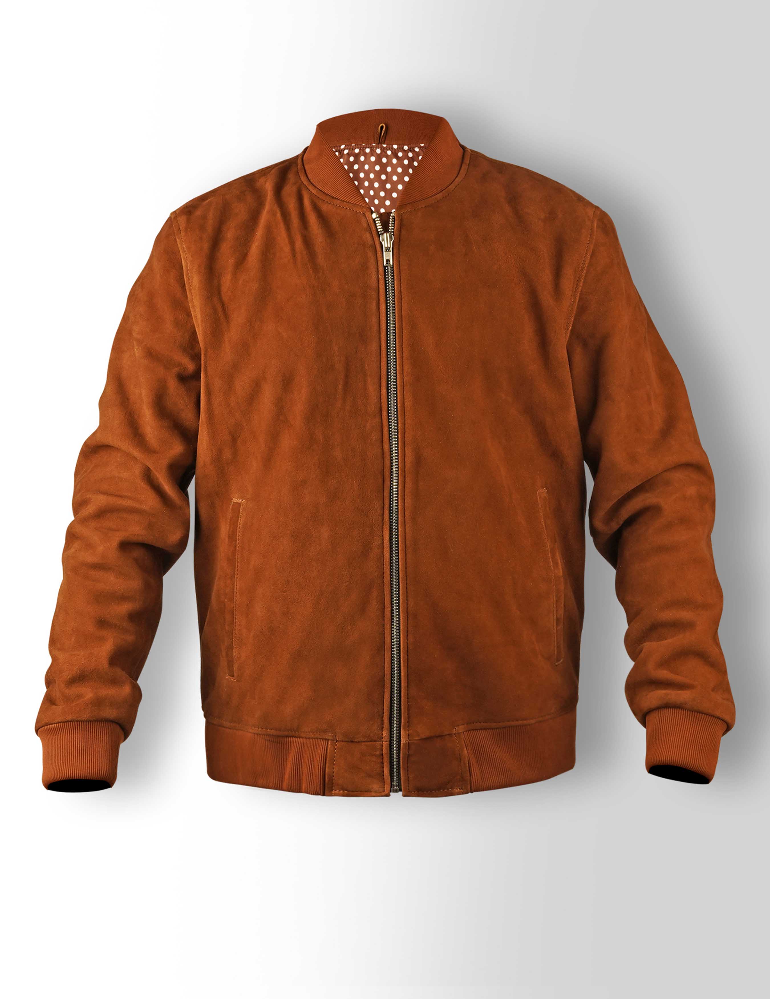 Men’s Caramel Brown Suede Bomber Jacket