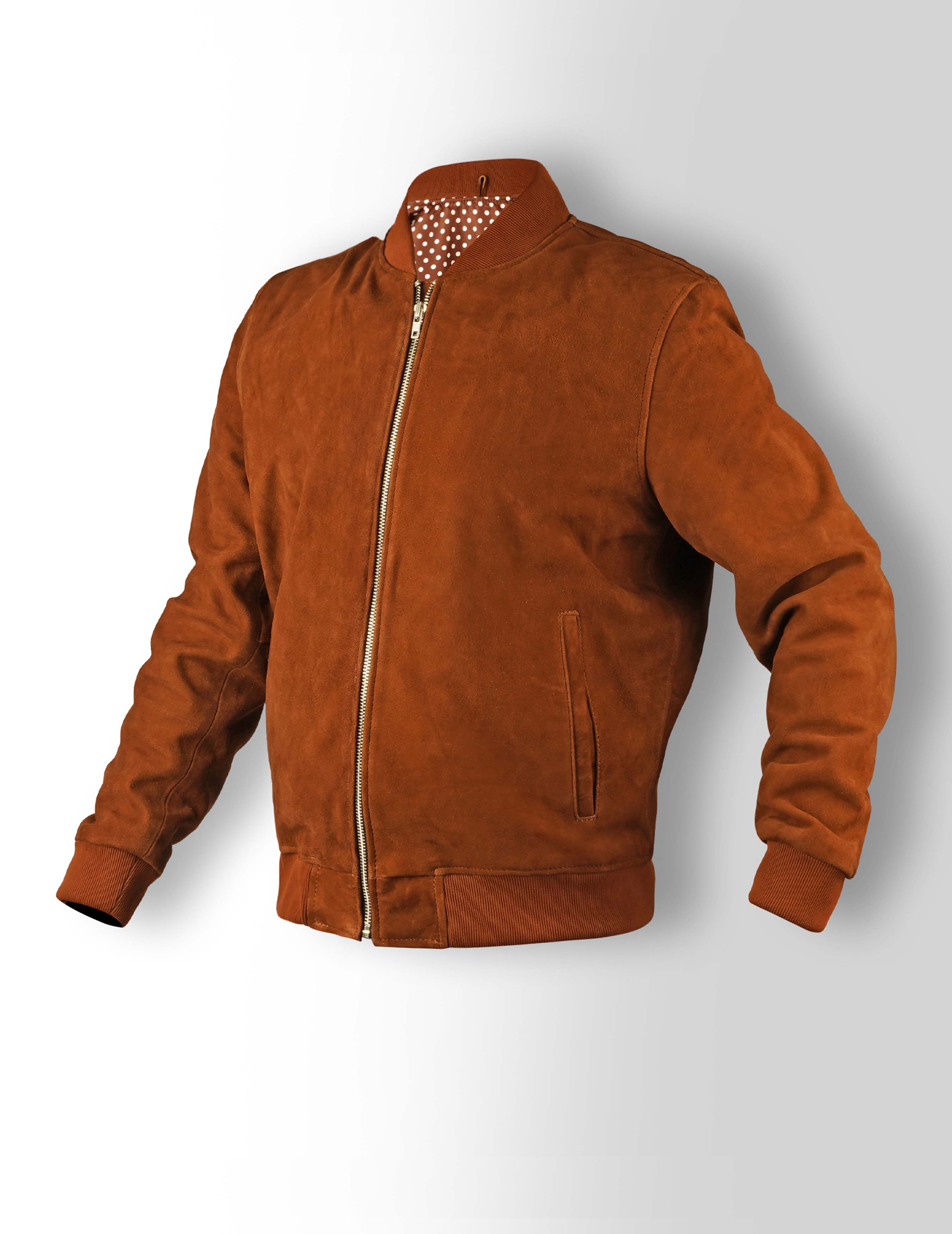 Caramel Brown Suede Bomber Jacket for Men 