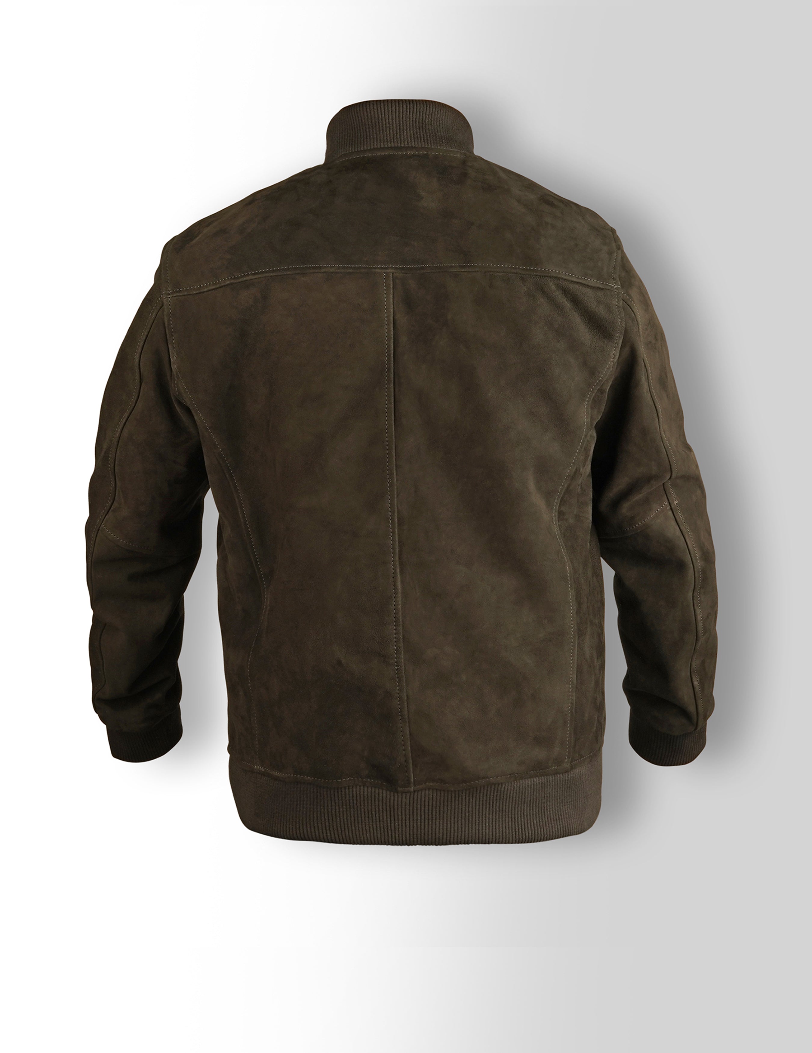 Dark Brown Suede Bomber Jacket back