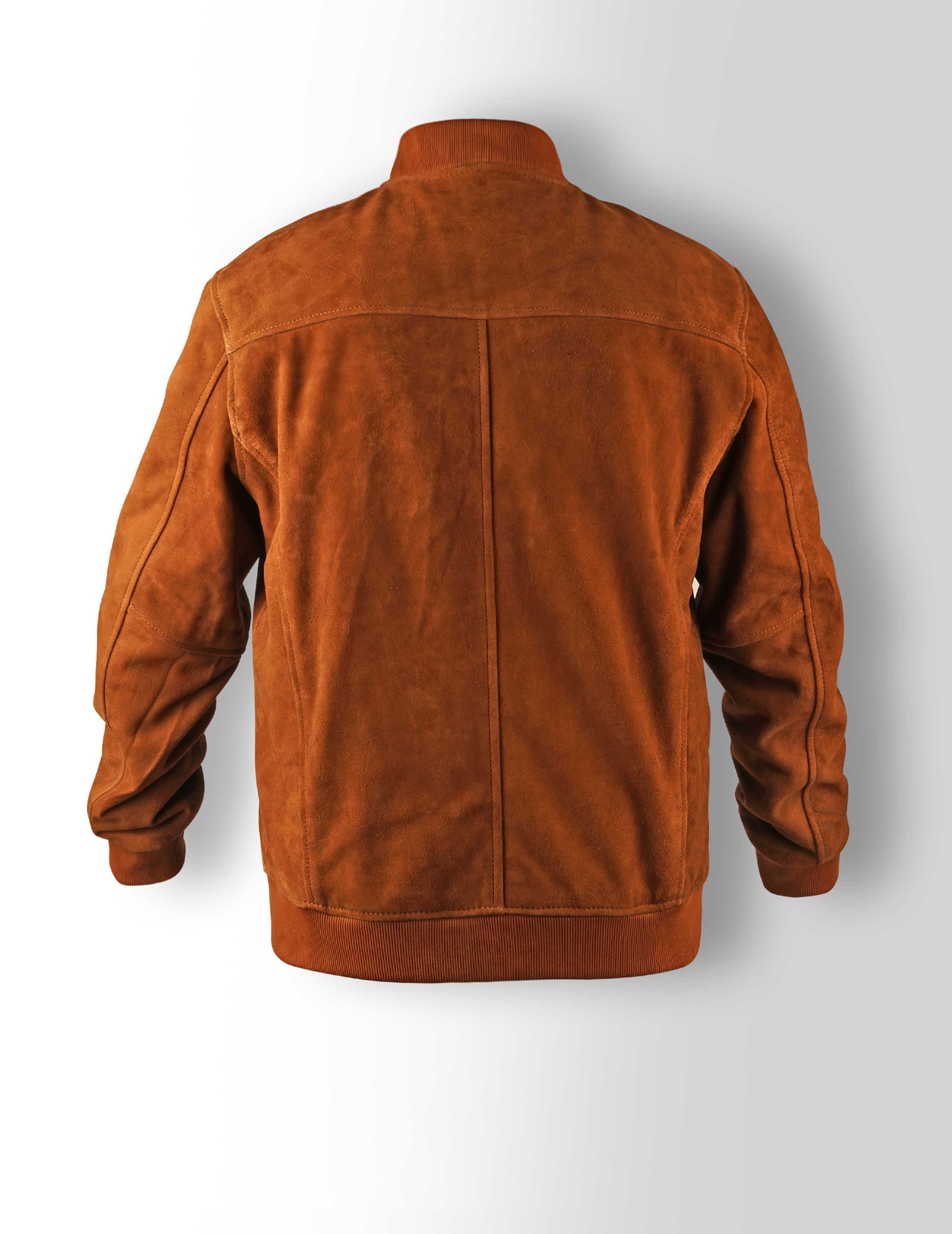 Men’s Caramel Brown Suede Bomber Jacket back