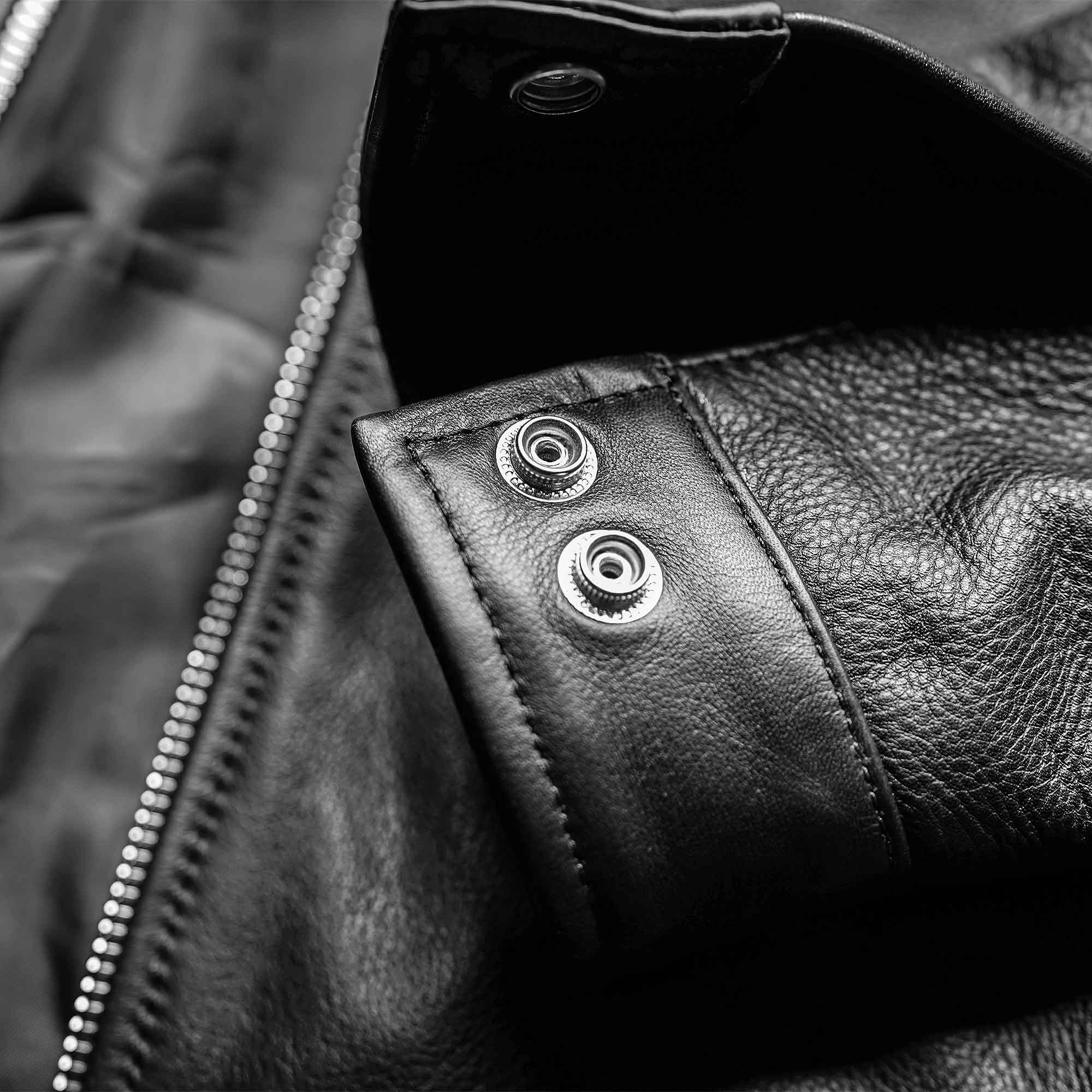 men's black leather jacket cuff