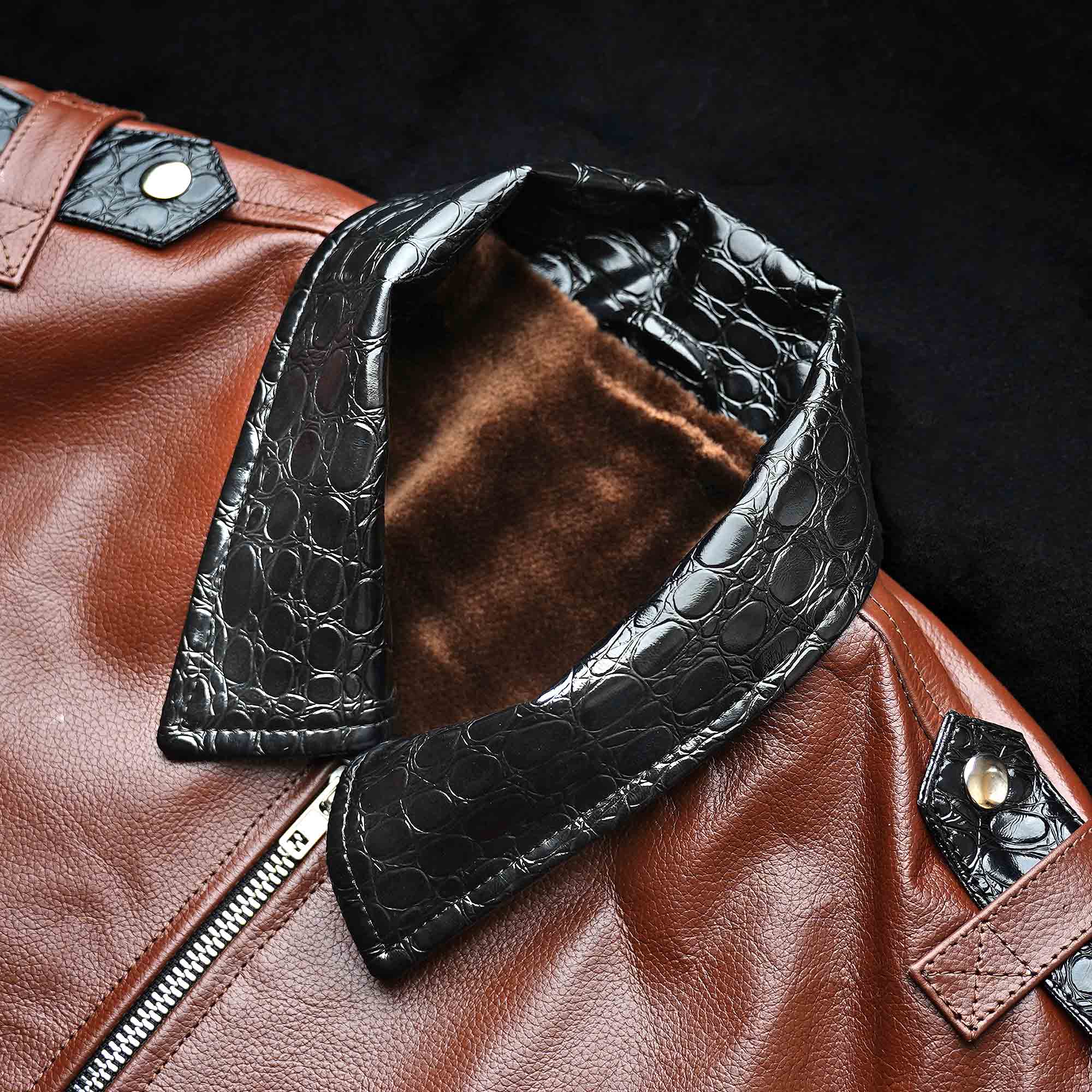 Embossed Crocodile Leather Jacket