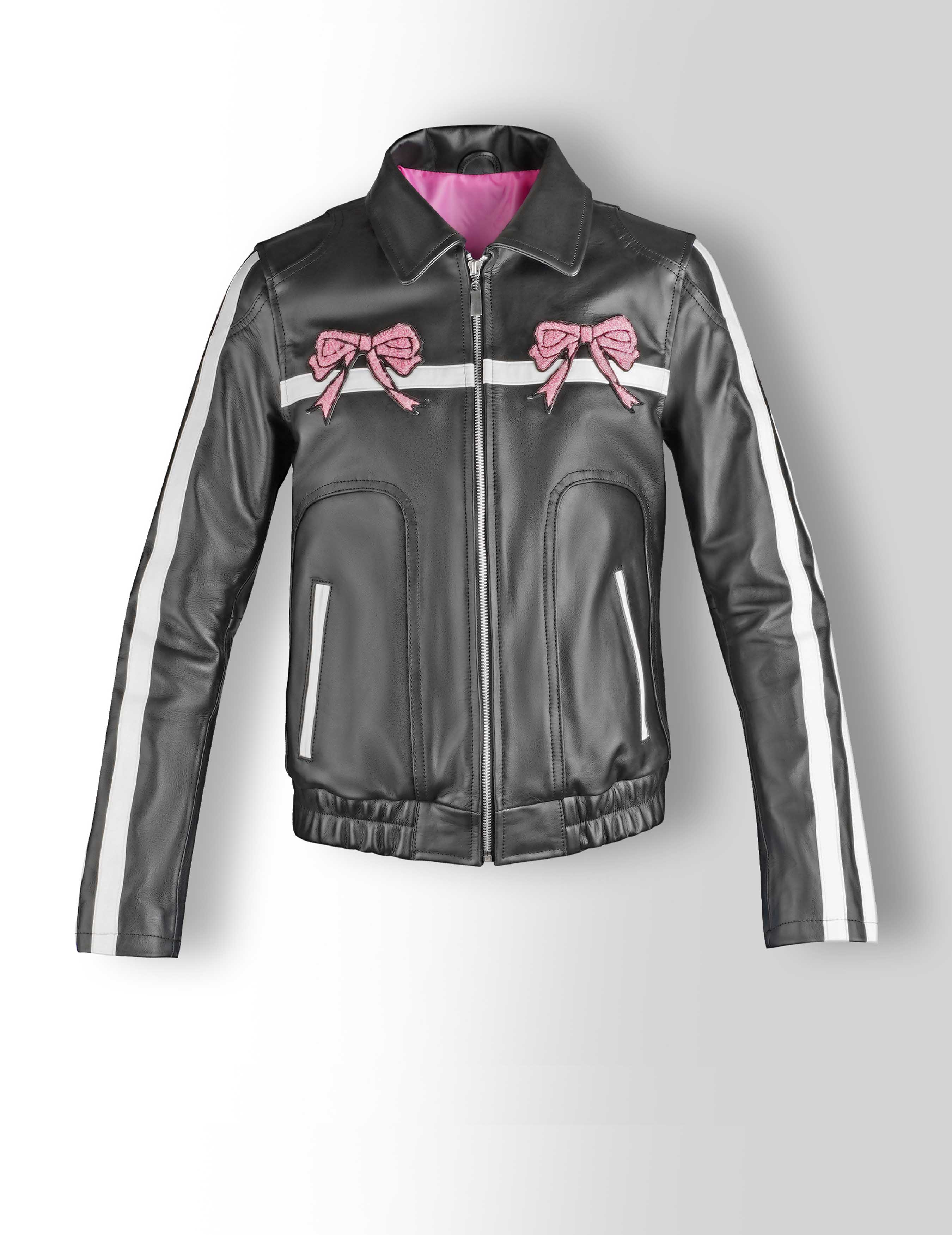 Pink ribbon leather jacket for women