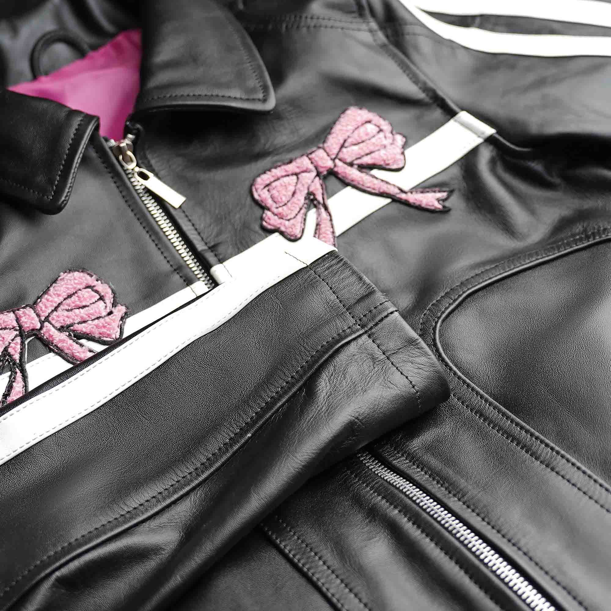 women's Pink ribbon leather jacket 