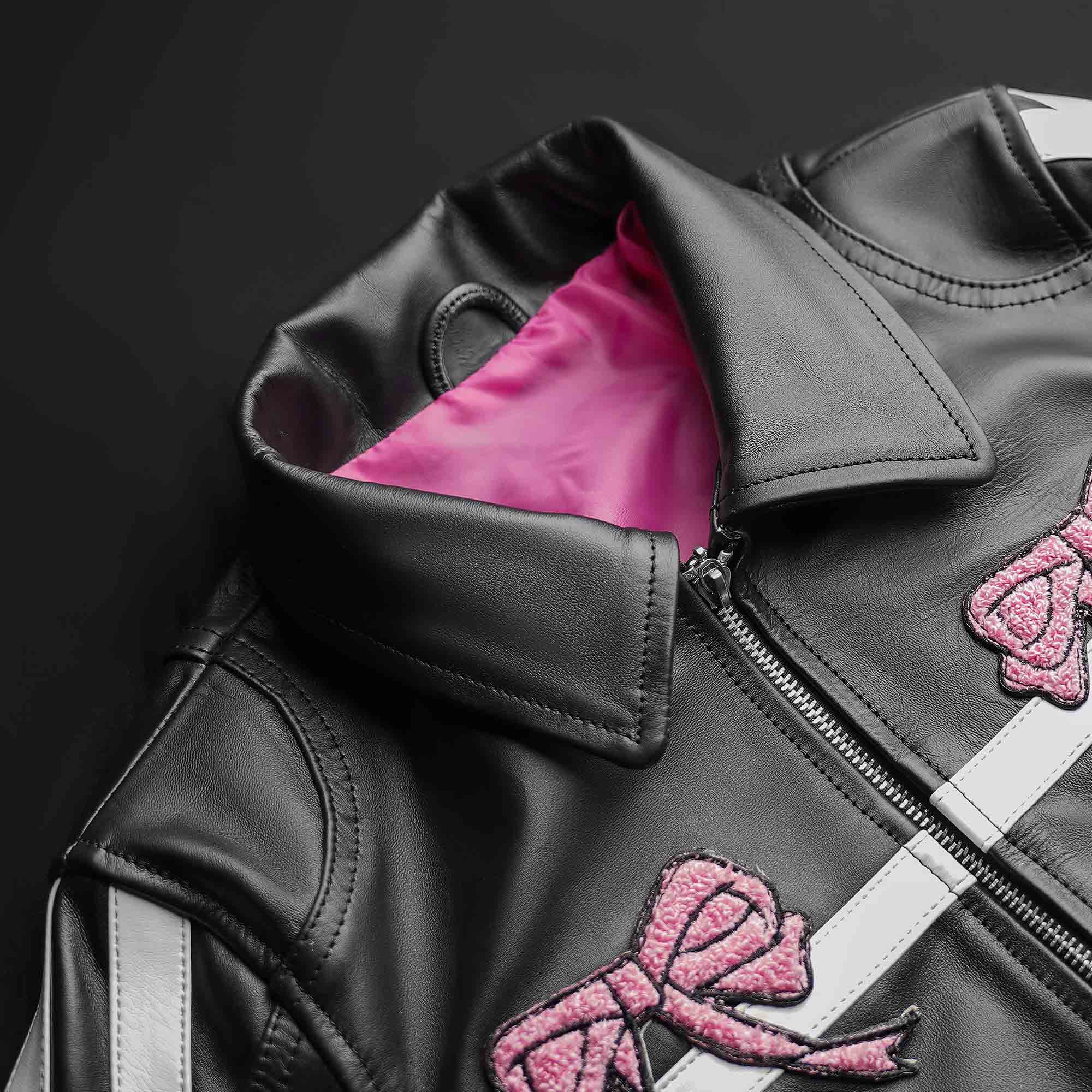 women's Pink ribbon leather jacket